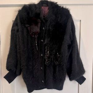 Vintage Angora Cardigan Sweater with Fox Fur Neck